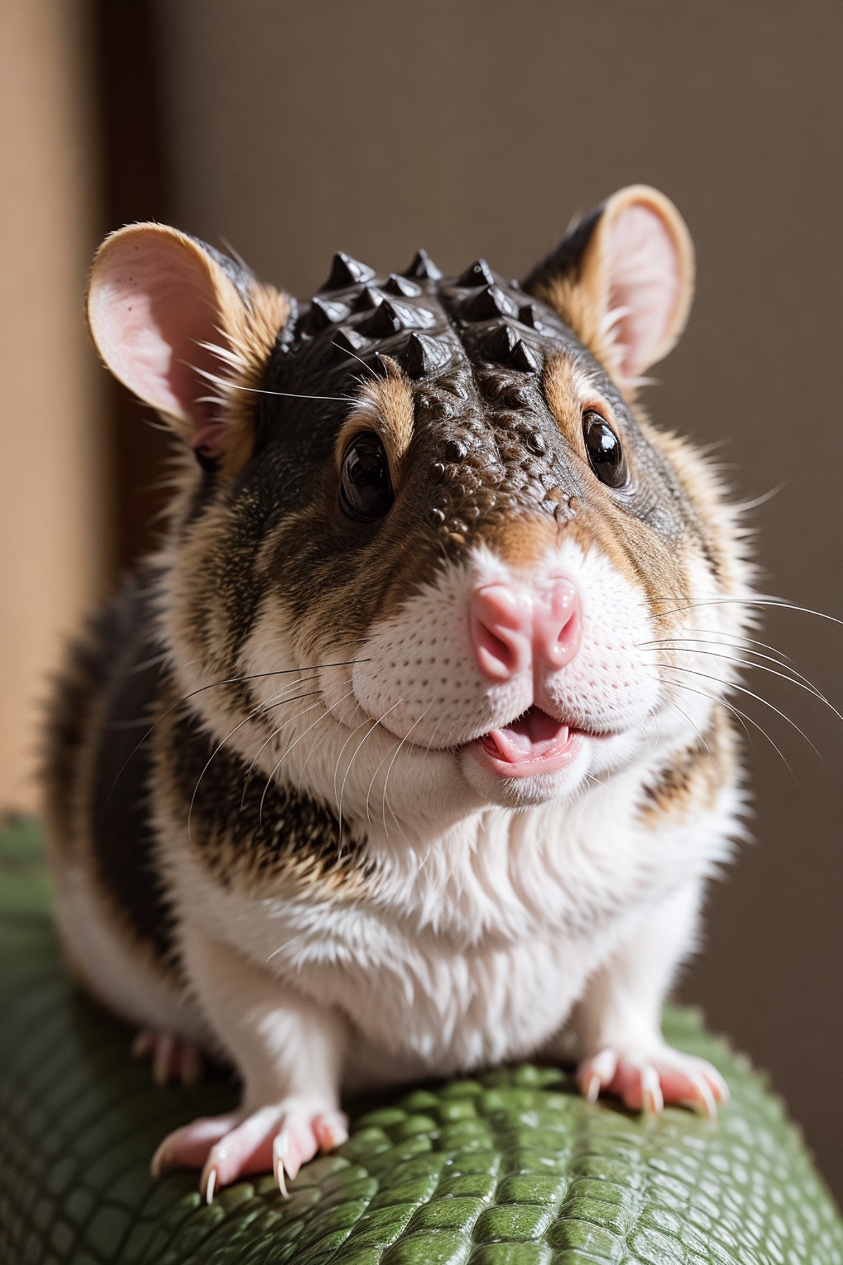 photo of a crocodile hamster hybrid highly detailed realistic, sharp focus